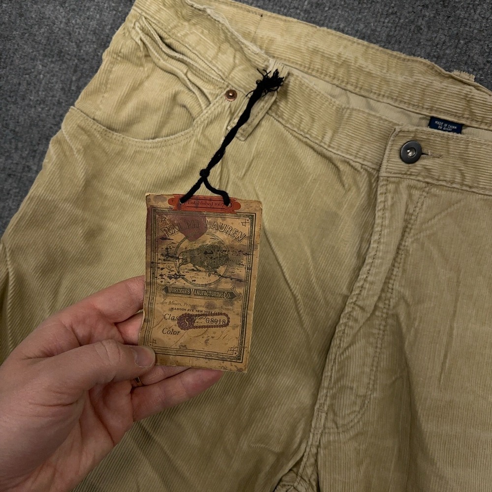 Vintage Polo Ralph Lauren Corduroy Pants Mens 40x30 Khaki Tan Bootcut Wide NEW - Picture 5 of 11